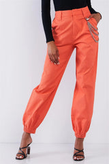 Orange Parachute Cargo Jogger Pants with Chain Detail