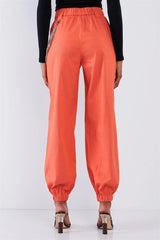 Orange Parachute Cargo Jogger Pants with Chain Detail