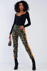 Camo High Waist Drawstring Cargo Pants