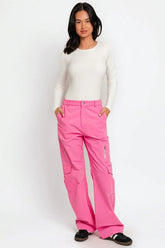 High Waist Wide Leg Cargo Pants with Pockets