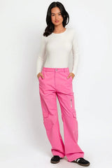 High Waist Wide Leg Cargo Pants with Pockets