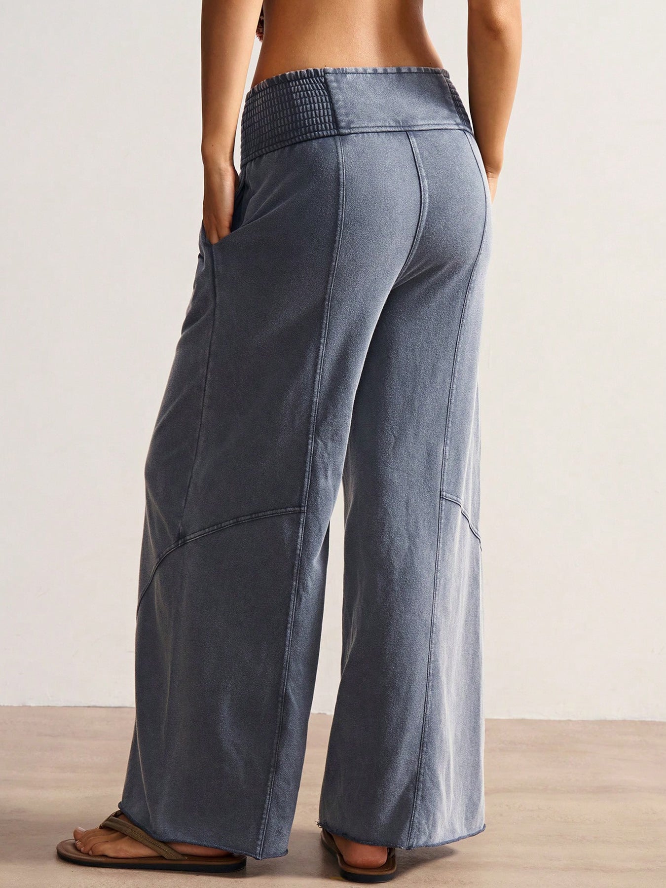 Women’s High-Waist Wide-Band Loose Wide-Leg Pants Solid Color Casual Relaxed Trousers Comfortable Slimming Look (S-XL)