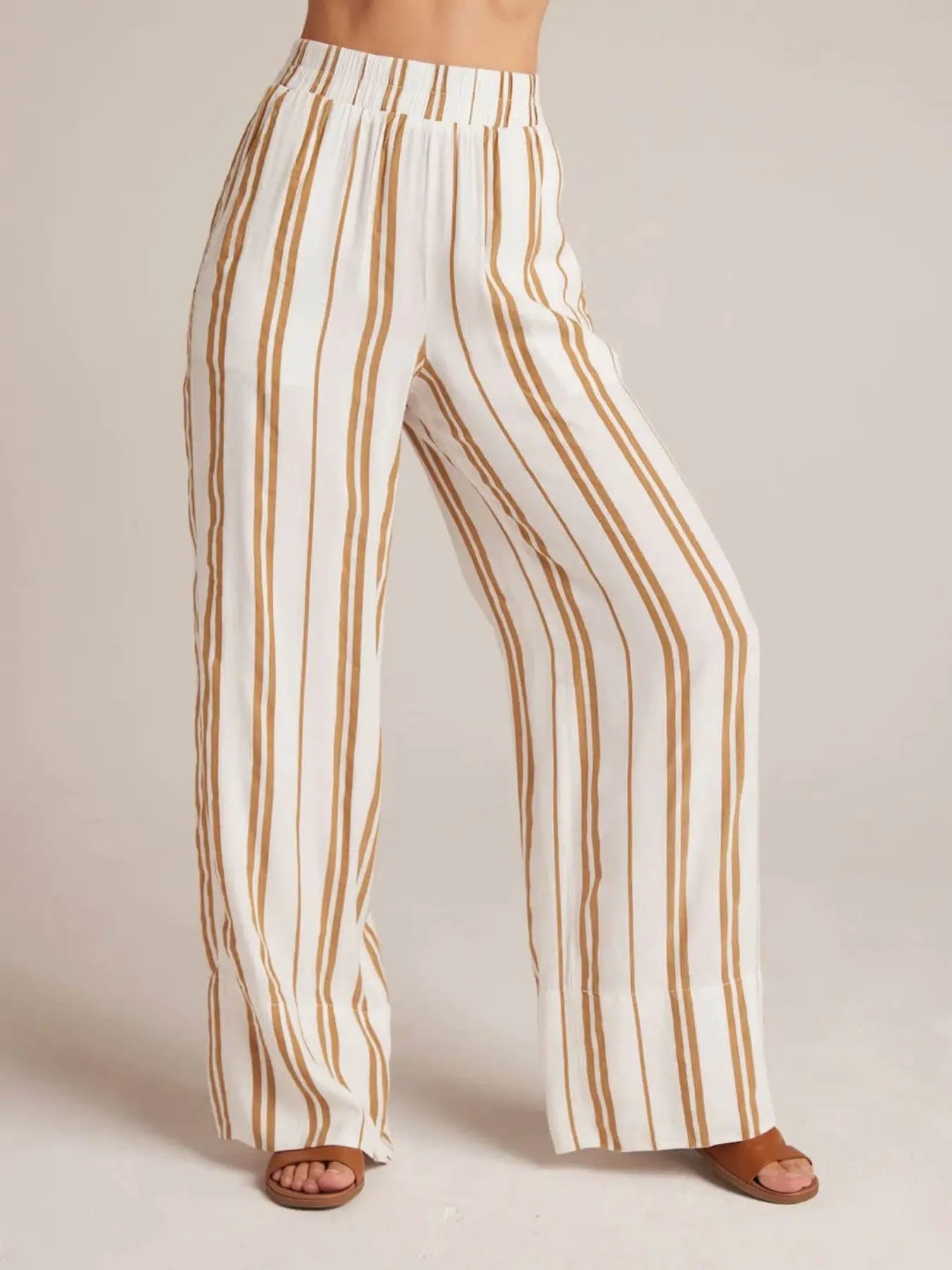 Women’s Striped Wide-Leg Pants Summer High-Waist Casual Loose Trousers Lightweight Breathable (S-XL)