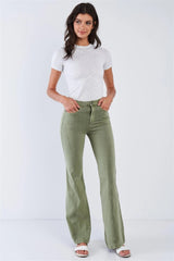 Deep Sage High Waist Bell Bottom Pants