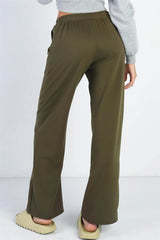 Olive Wide Leg Sweatpants with Side Pockets