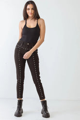 Studded Skinny High Rise Pants with Pockets