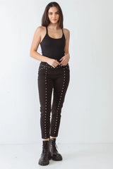 Studded Skinny High Rise Pants with Pockets