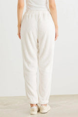 Ivory Knit High Waist Pants with Pockets