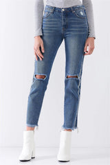 Vintage Mid-Rise Distressed Straight Cut Jeans