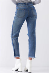 Vintage Mid-Rise Distressed Straight Cut Jeans