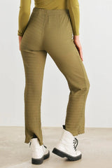 Light Olive High Waist Plisse Pants with Lettuce Hem