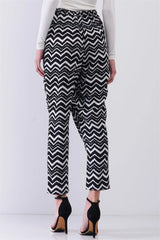 Black Zigzag Print High Waist Pegged Pants