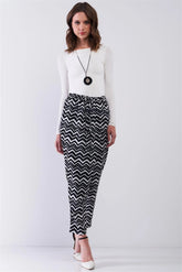Black Zigzag Print High Waist Pegged Pants