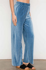 Blue Velvet Ribbed Straight Leg Pants