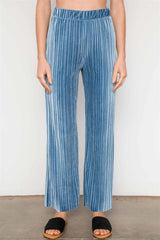 Blue Velvet Ribbed Straight Leg Pants
