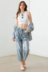 Light Blue High Waist Barrel Leg Distressed Jeans
