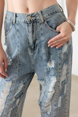 Light Blue High Waist Barrel Leg Distressed Jeans