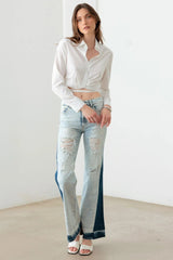 Two-Tone Acid Wash Flare Denim Jeans