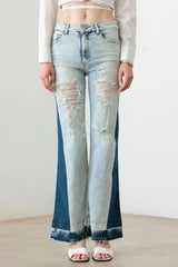 Two-Tone Acid Wash Flare Denim Jeans