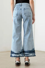 Blue Acid Wash Distressed Cropped Jeans