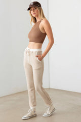Cream Trim Drawstring Soft Jogger Pants