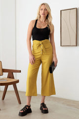 Asymmetric Waistband Snap Button Belted Pants