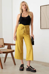 Asymmetric Waistband Snap Button Belted Pants
