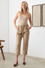 Faux Leather Drawstring Relaxed Ankle Pants