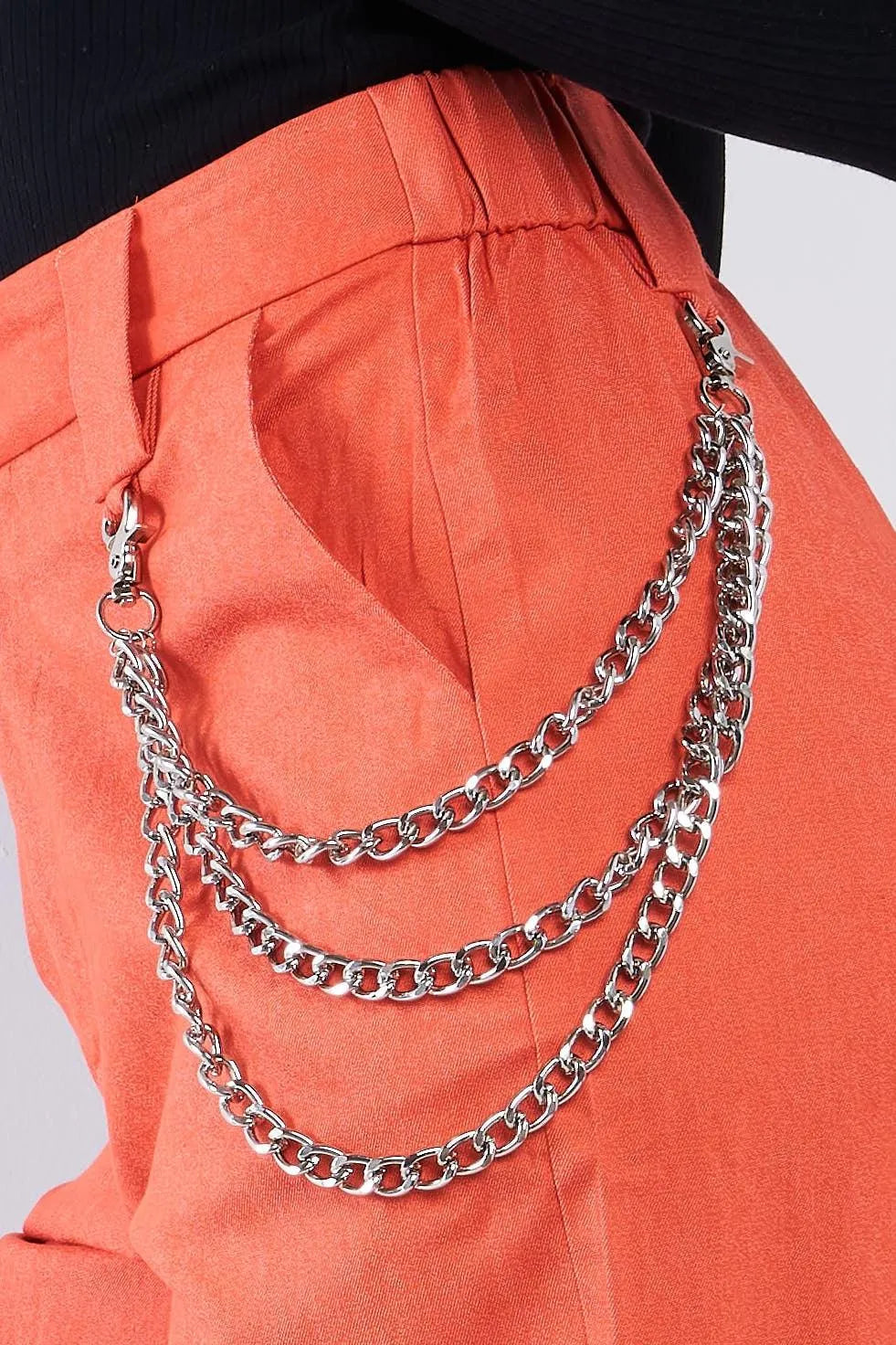 Orange Parachute Cargo Jogger Pants with Chain Detail