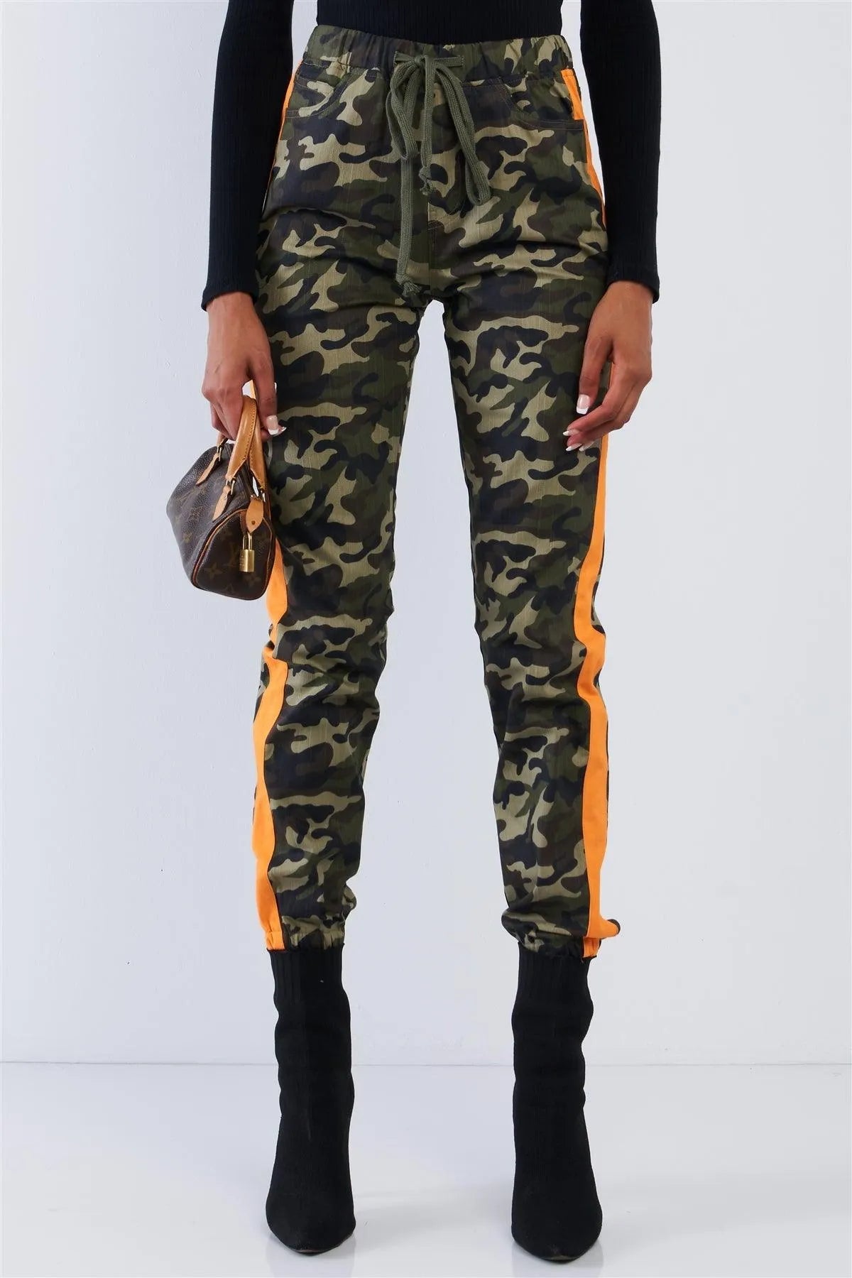 Camo High Waist Drawstring Cargo Pants