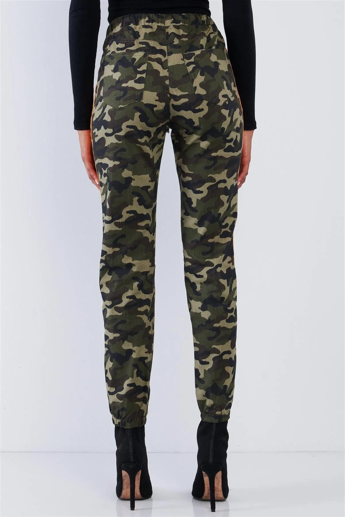 Camo High Waist Drawstring Cargo Pants