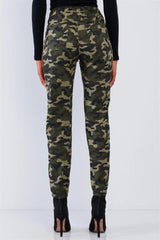 Camo High Waist Drawstring Cargo Pants