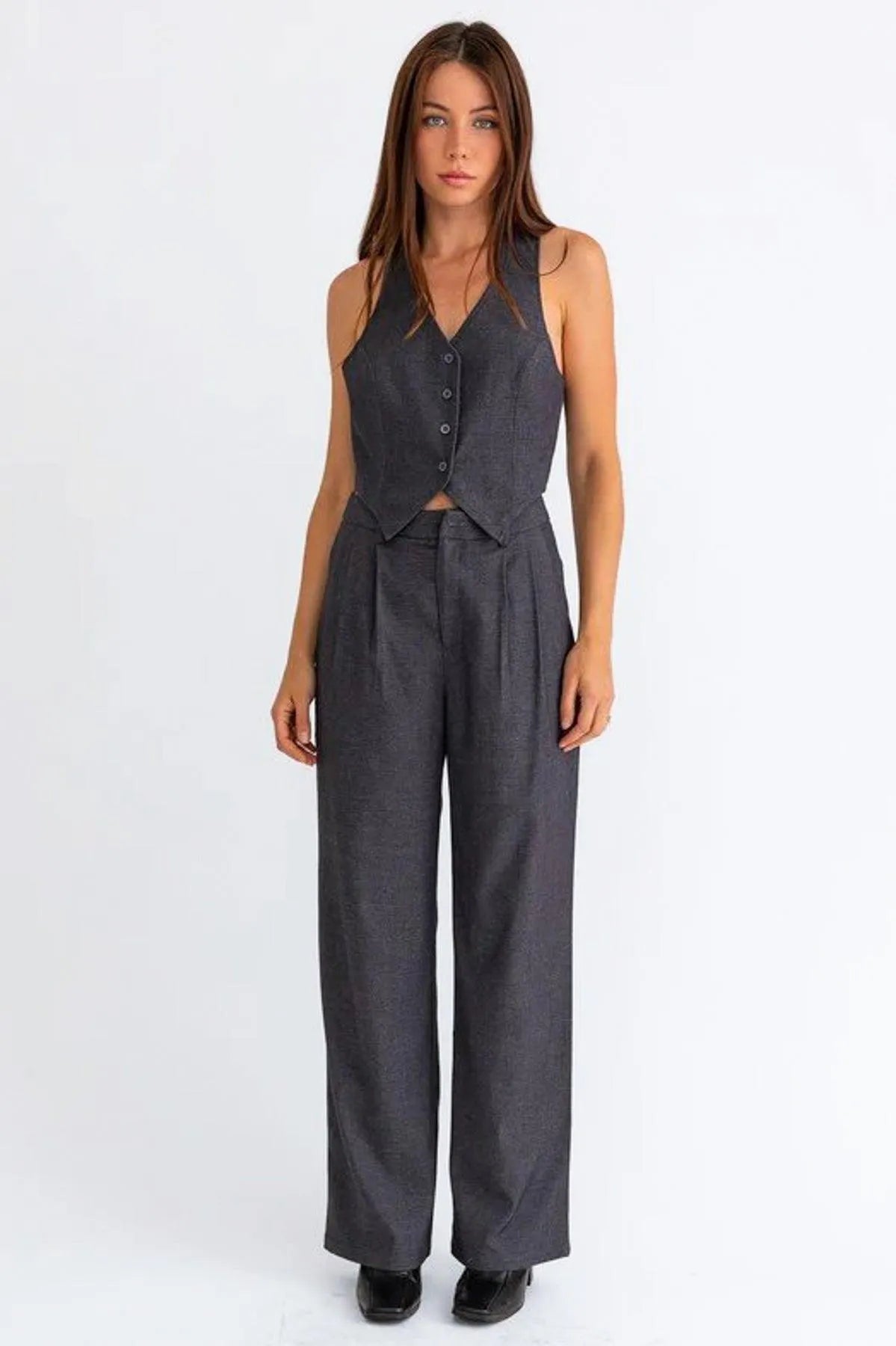 Elegant High Waist Flowing Denim Pants