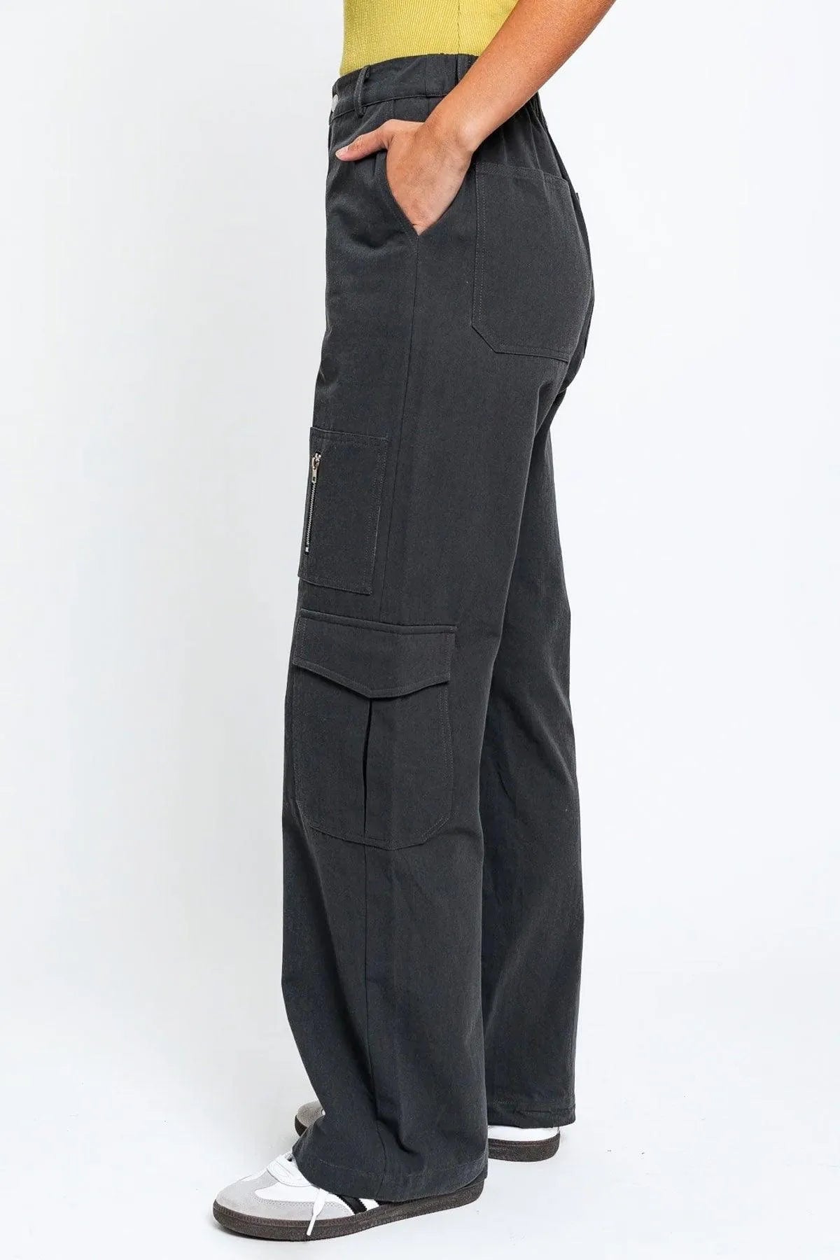 High Waist Wide Leg Cargo Pants with Pockets