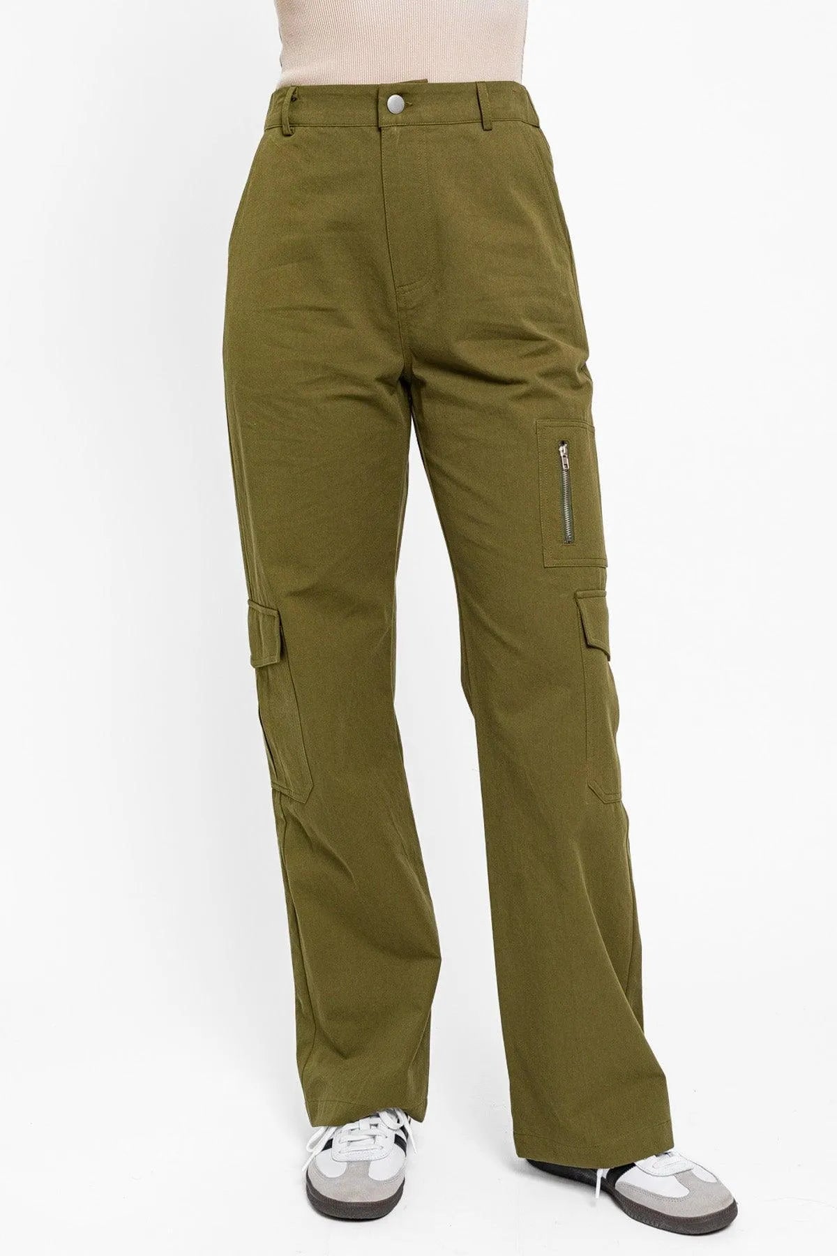 High Waist Wide Leg Cargo Pants with Pockets