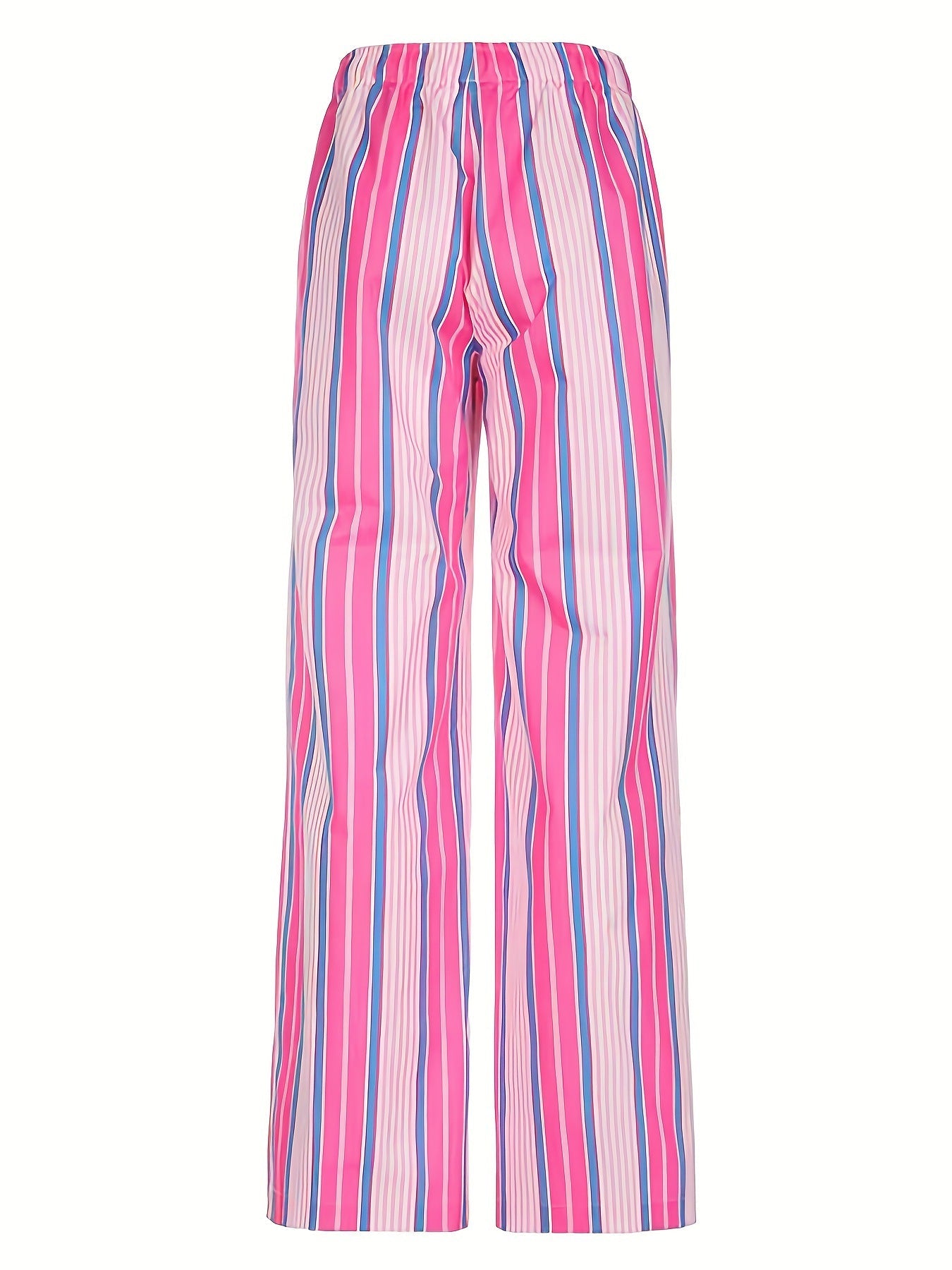 Women’s Multicolor Vertical Stripe Wide-Leg Pants High-Waist Elastic Drawstring Loose Casual Trousers Fashionable Slimming Look (S-XL)