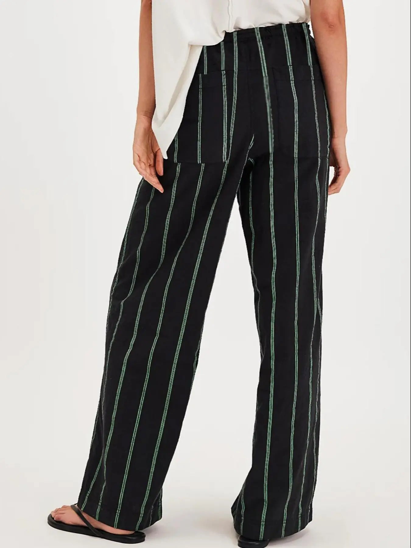 Women’s Striped Wide-Leg Pants High-Waist Casual Loose Trousers Summer Straight-Leg Slimming Long Pants (S-XL)
