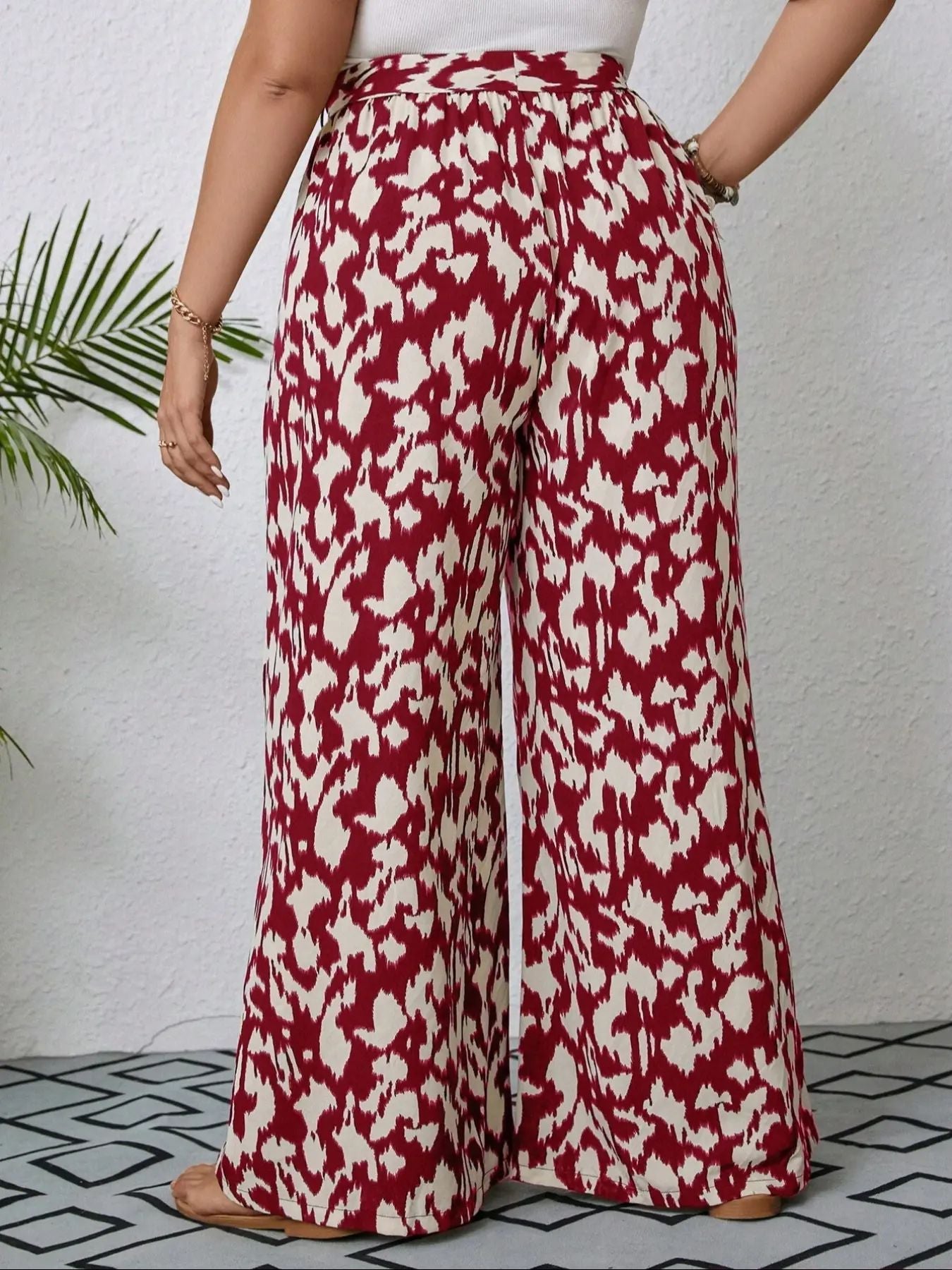 Women’s High-Waist Printed Wide-Leg Pants Summer Casual Loose Tie Trousers Lightweight Flowing Comfort (S-XL)