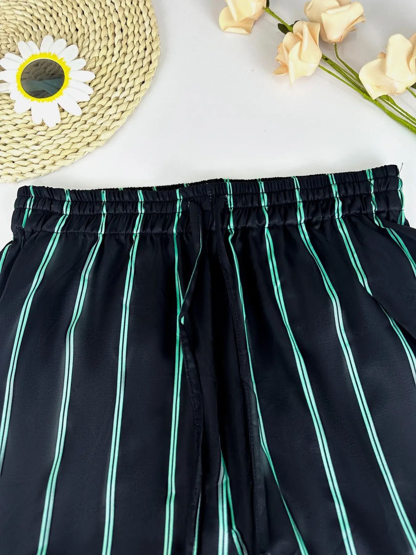 Women’s Striped Wide-Leg Pants High-Waist Casual Loose Trousers Summer Straight-Leg Slimming Long Pants (S-XL)