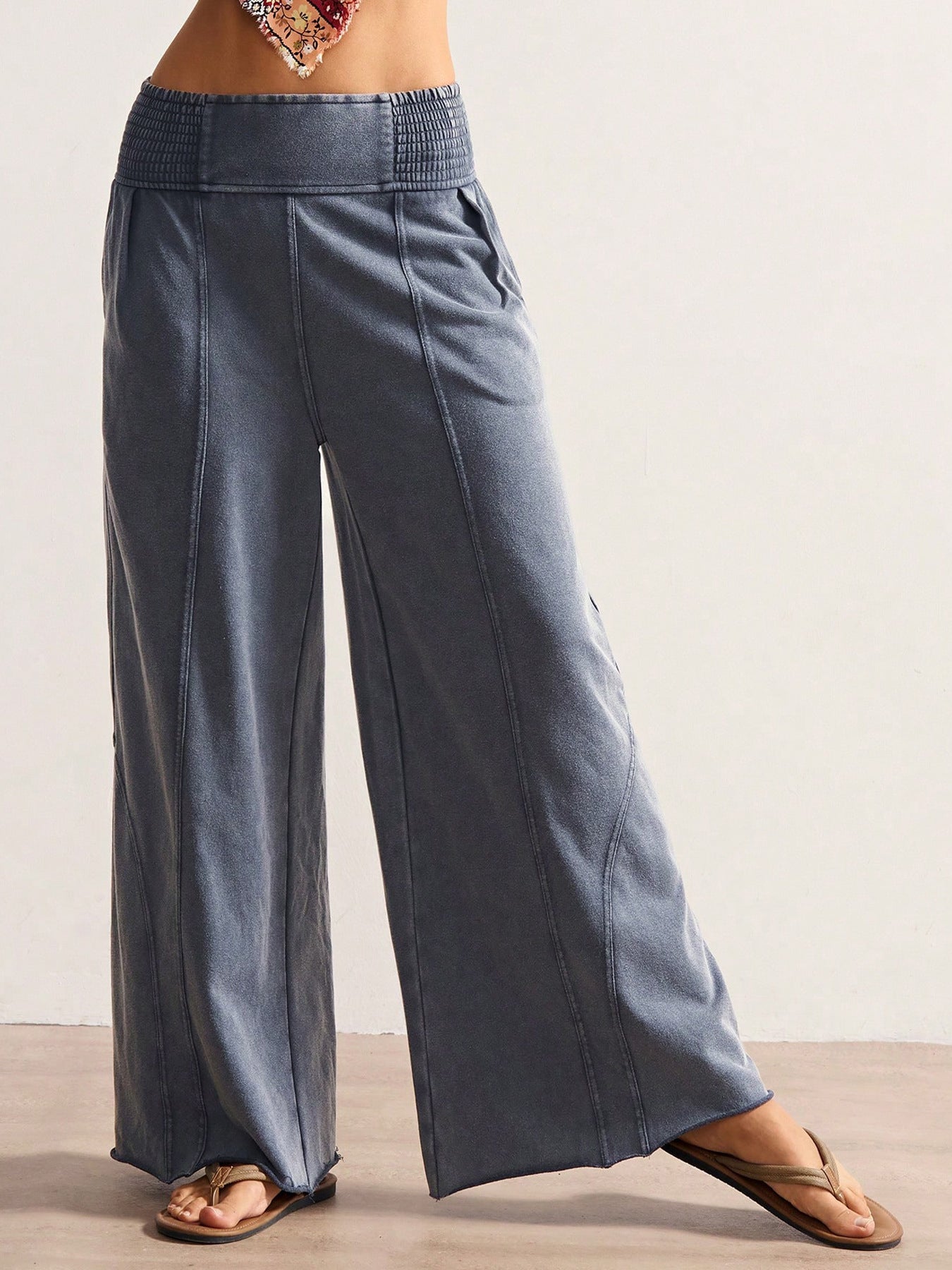 Women’s High-Waist Wide-Band Loose Wide-Leg Pants Solid Color Casual Relaxed Trousers Comfortable Slimming Look (S-XL)