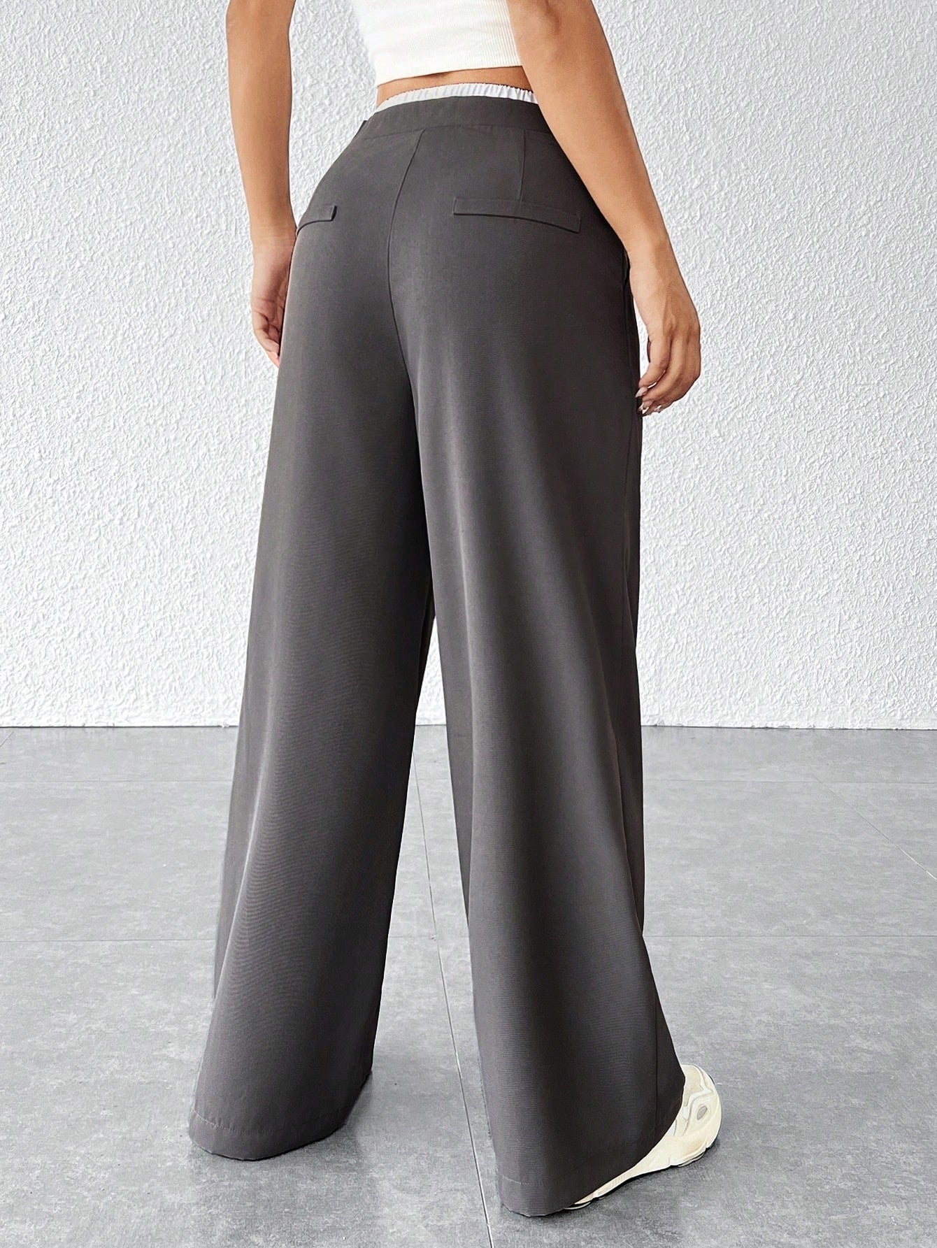 Women’s Dark Grey Wide-Leg Pants High-Waist Drawstring Casual Loose Trousers Comfortable Everyday Wear (S-XL)