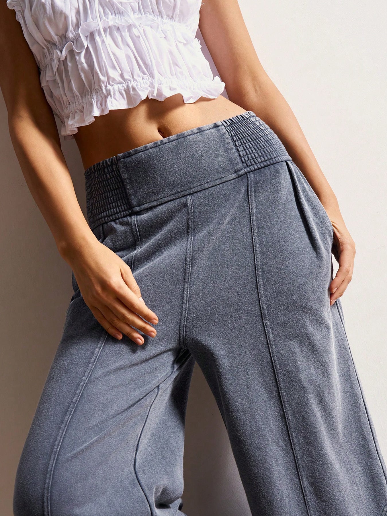 Women’s High-Waist Wide-Band Loose Wide-Leg Pants Solid Color Casual Relaxed Trousers Comfortable Slimming Look (S-XL)