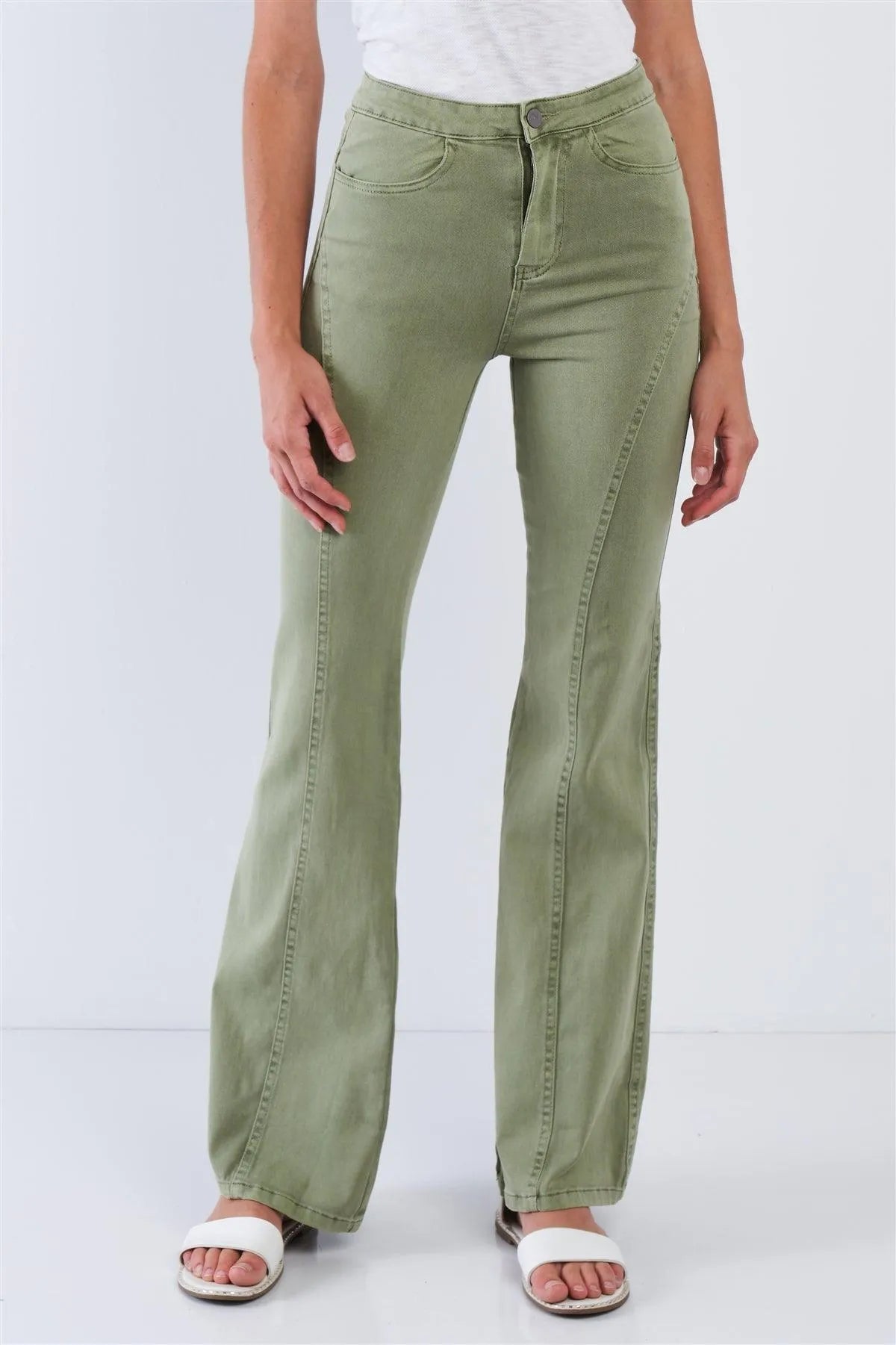 Deep Sage High Waist Bell Bottom Pants