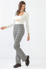 White & Black Plaid High Waist Pants