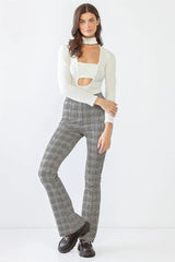 White & Black Plaid High Waist Pants