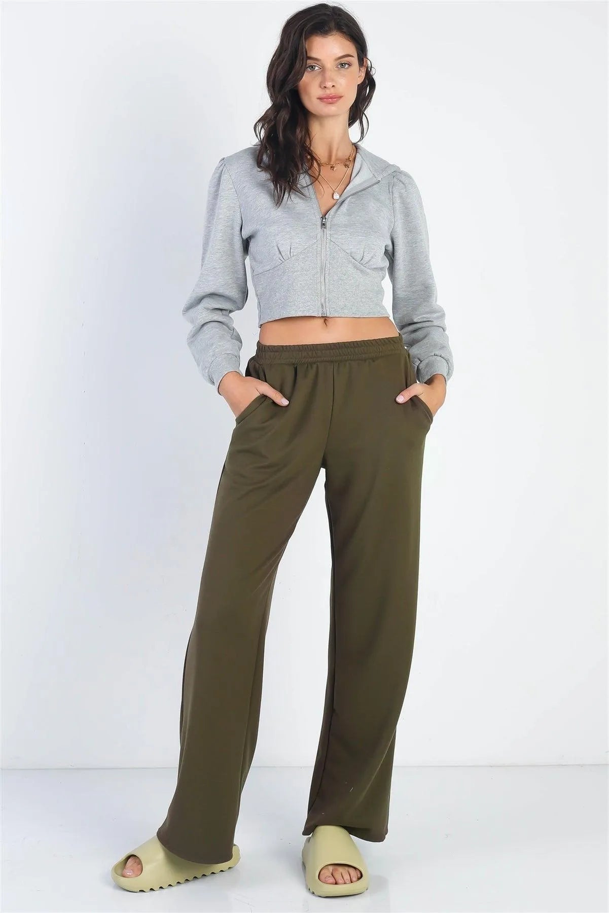 Olive Wide Leg Sweatpants with Side Pockets