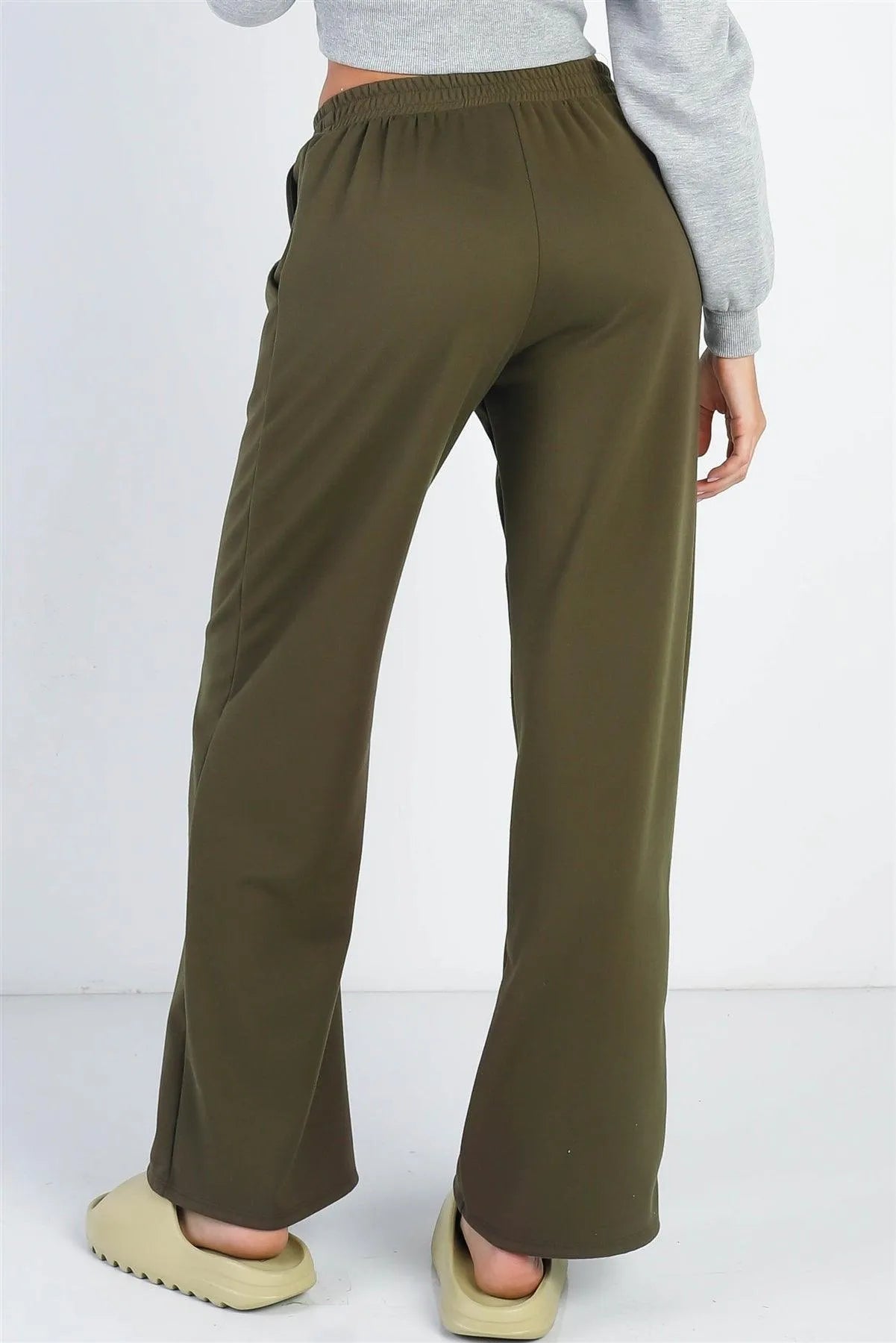 Olive Wide Leg Sweatpants with Side Pockets