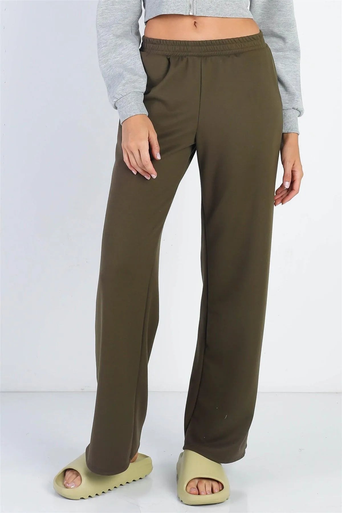 Olive Wide Leg Sweatpants with Side Pockets