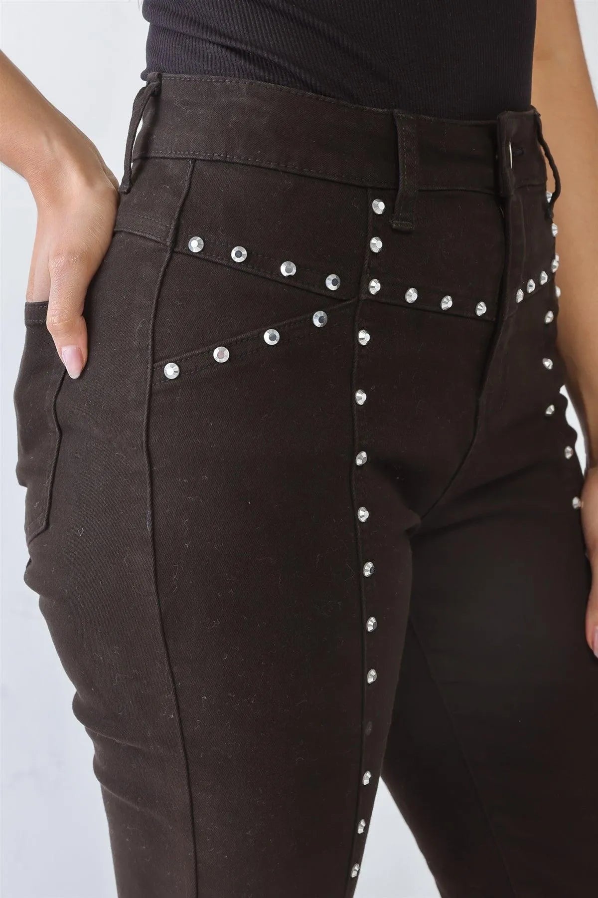 Studded Skinny High Rise Pants with Pockets