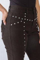Studded Skinny High Rise Pants with Pockets